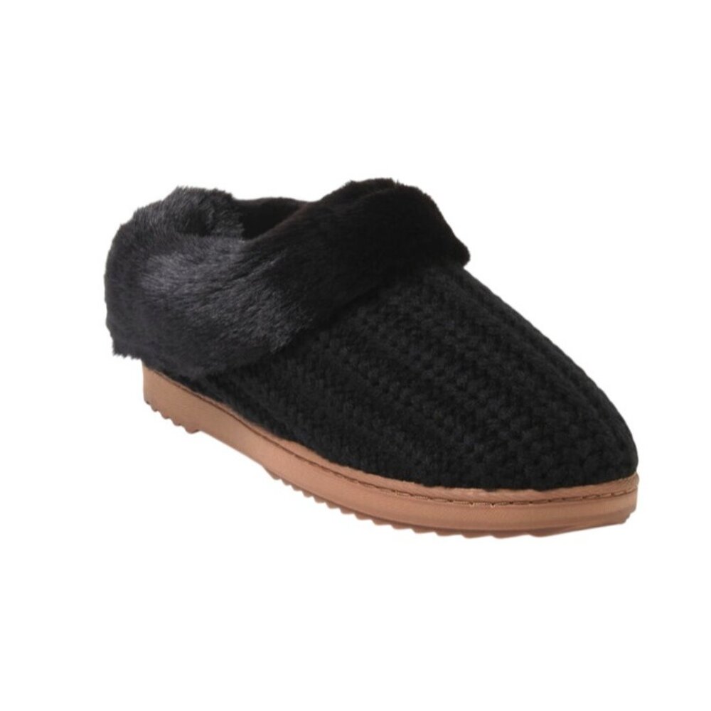 Dearfoams Women's Size Large US 9-10 Black Hannah Festive Knit Clog Slippers